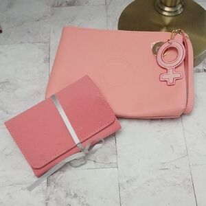 Pandora Pink Wristlet Clutch with Feminine Charm And Jewelry Roll